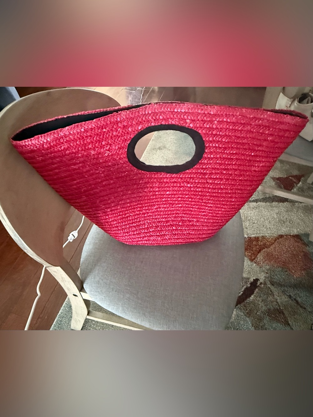 Capelli of New York Pink Woven Tote with Black Trim
